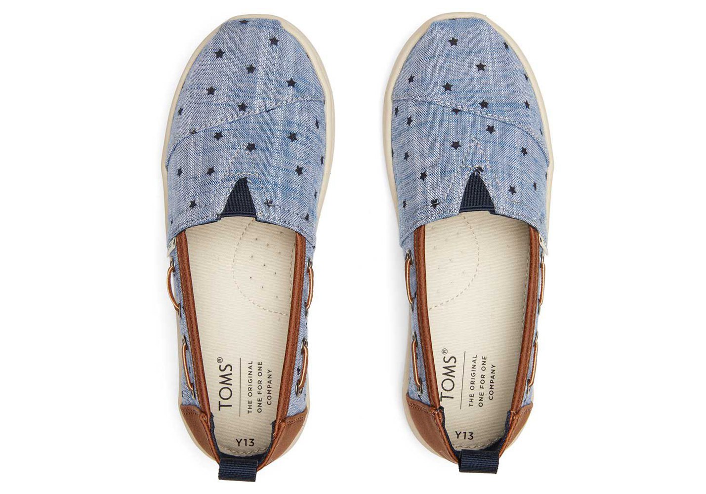 Toms Espadryle Dziecięce Niebieskie - Alpargata Youth Chambray Stars - 23ANXSOWF